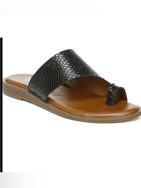 Franco Sarto Black Upper Leather Sandals Snakeskin Embossed Size 7